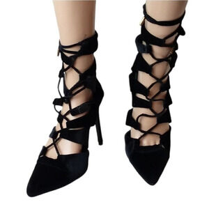 Liliana Black Velvet Pointed Toe Heels